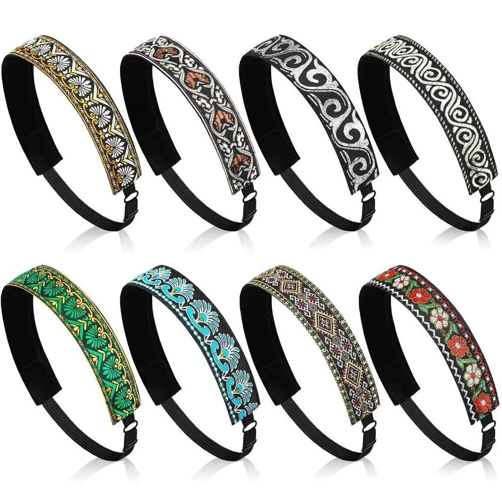 Women Velvet Hair Bands 8 Pack Non Slip Adjustable Boho Style for Yoga Sports